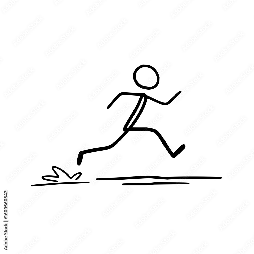 Aufkleber a simple line drawing of a person running through a puddle with water splashing around their feet li
