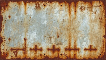Rusty metal sheet featuring three dim dashed lines at the bottom