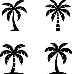 Four stylized silhouette icons of tropical palm trees