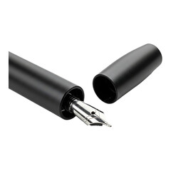 Fototapeta premium Fountain pen with removed cap placed beside it on a clean white background, simple and classic writing tool