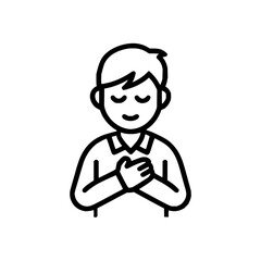 A person with arms raised wearing a collared shirt and suspenders in a simple line drawing style vector