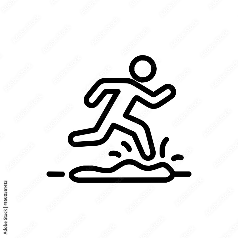Poster a simple line drawing of a person jumping with a happy expression and wearing a hoodie and pants ite