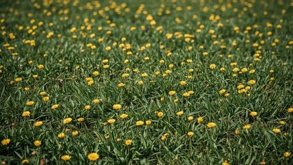 Wide natural prairie covered with little yellow flowers and low vegetation
