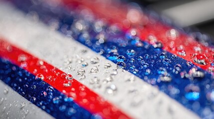 Close-up of the red, white, and blue stripes on an car's bodywork