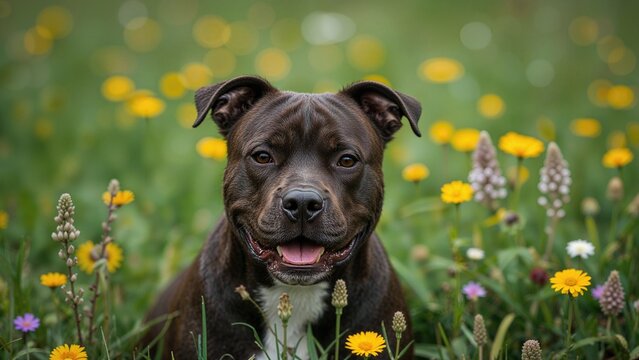 Bull Terrier dog of Staffordshire posing
