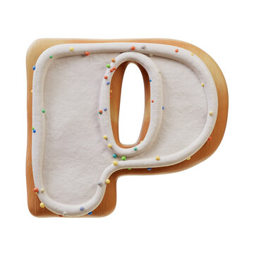 3D Font.Biscuit Donut Font Concept. Isometric Alphabet. Numbers And Letters. 3d rendering isolated on white background