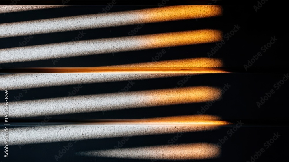 Poster sunlight casts parallel shadows on a textured surface.
