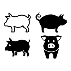  Silhouette pig icon collection for farming use