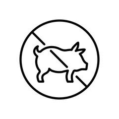 Pig silhouette in red circle ban for pork restriction