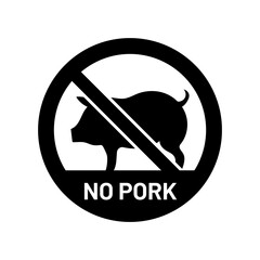 Pig silhouette in red circle ban for pork restriction