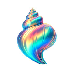 One holographic style, beautiful seashell, ocean, summer vacation design element isolated PNG