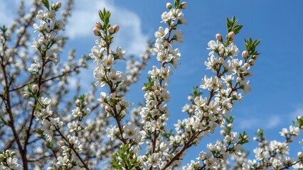 Vibrant flowers of spring beneath a sunny blue sky