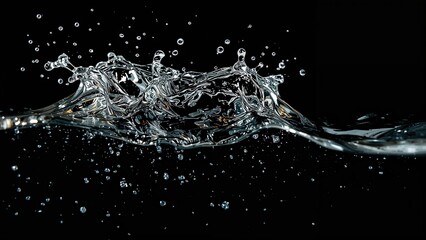 Clear liquid splashes on a black surface