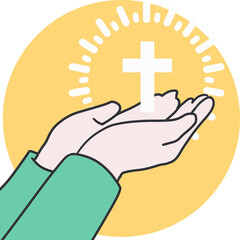 Holy Worship Concept Hands and Cross Illustration. Symbolizing Christian faith, prayer, worship, and devotion. Perfect for religious content, church graphics, or inspirational spiritual themes