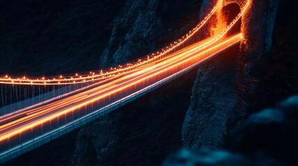 A mesmerizing bridge illuminated by streaks of light. The vibrant trails create a stunning visual effect. This image captures the beauty of technology and nature. Generative AI