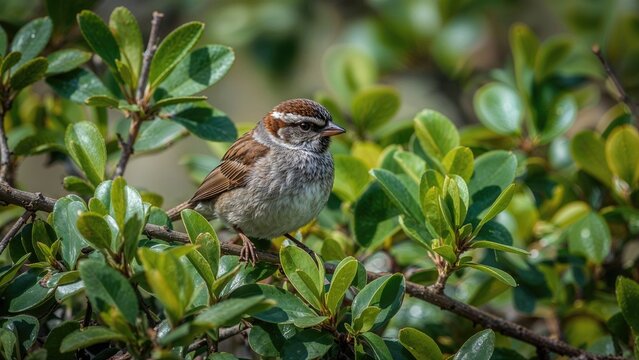Small bird perched among leaves