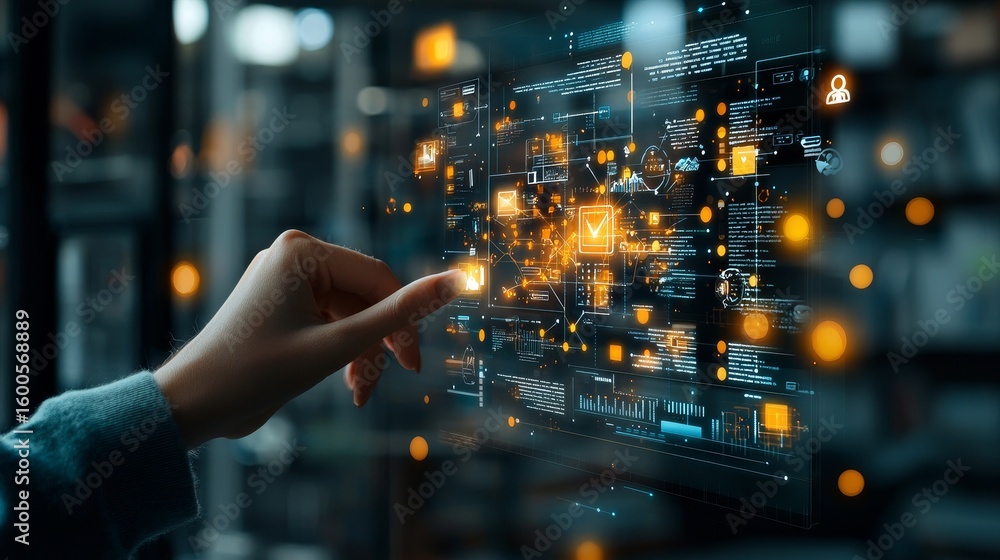 Aufkleber innovative technology interaction digital workspace interface design modern environment close-up vie