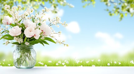 Elegant Arrangement of Blooming Peonies Under Gentle Sky