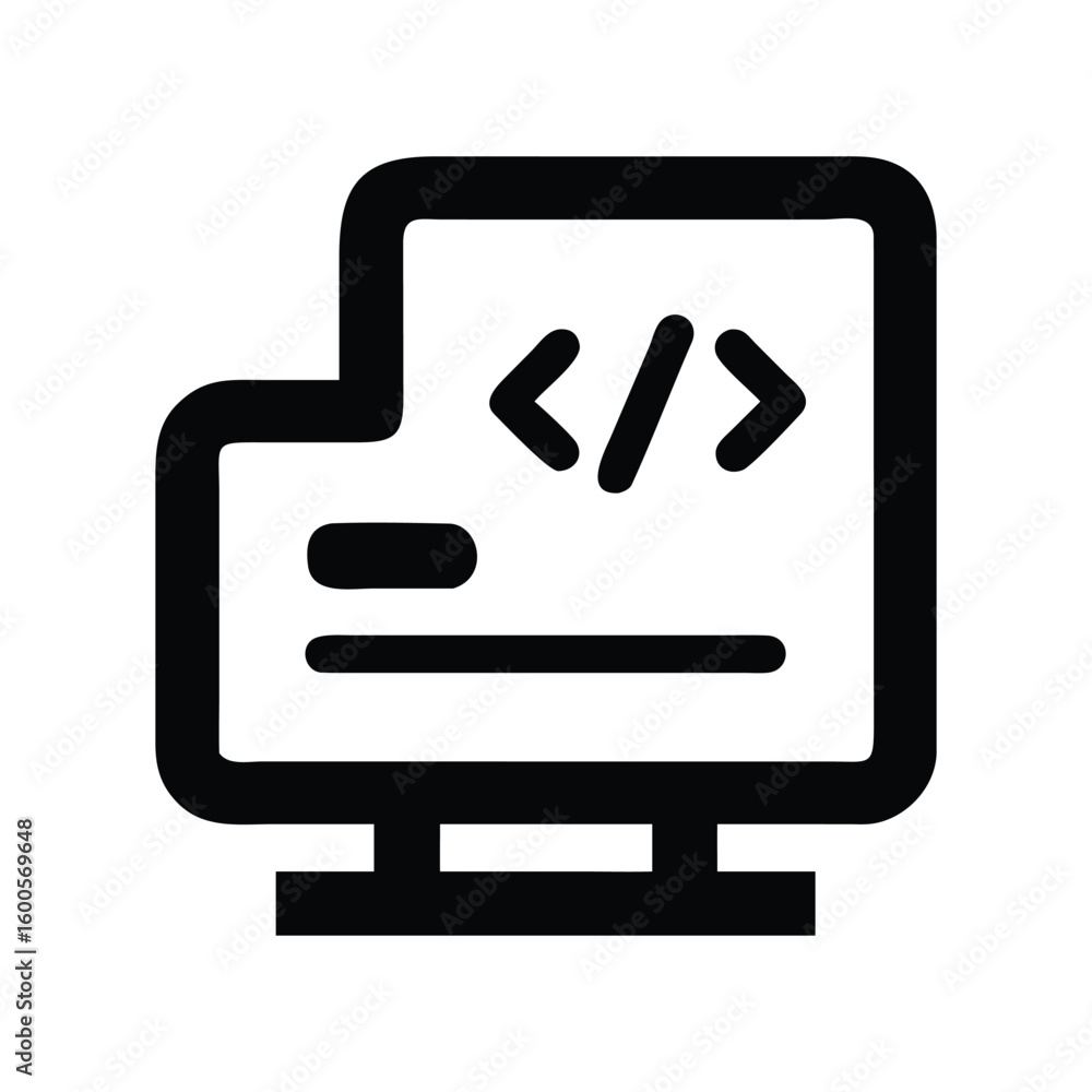 Poster black coding monitor icon in simple illustration