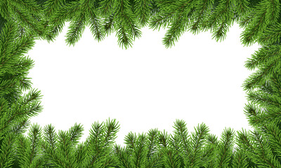 Fir branch frame, Christmas tree background, pine border