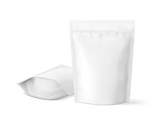 Realistic stand up pouch bag mockup with transparent shadow. Front view. Vector illustration isolated on white background. Ready for your design. EPS10. © realstockvector