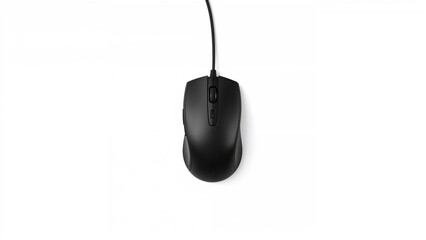 Clean white background highlighting a black wired mouse, perfect for professional and tech-related visuals.