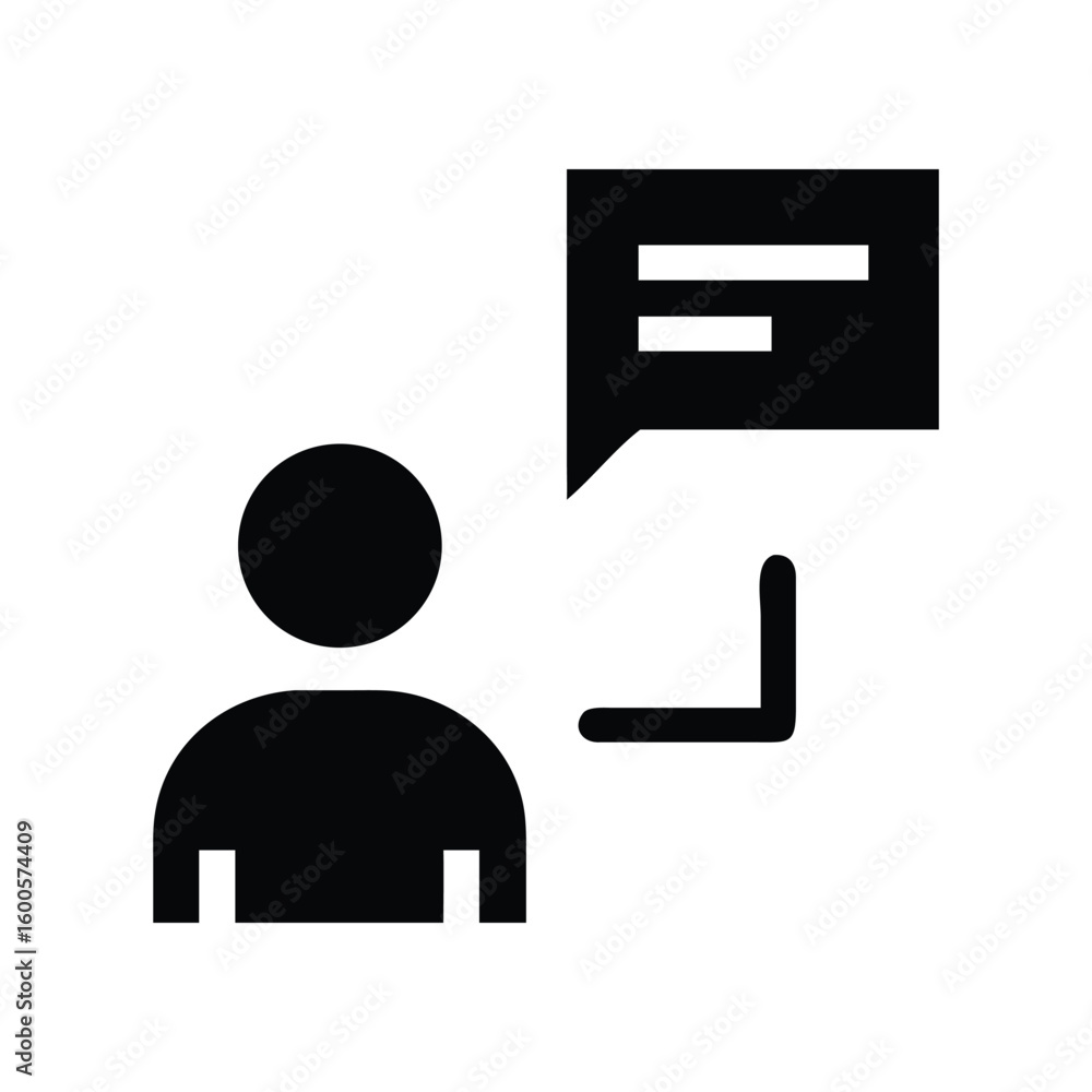Poster minimalist icon of person with speech bubble and text