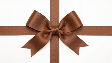 Fototapeta premium Dark brown silky ribbon bow perfect for gift wrapping, shown on white