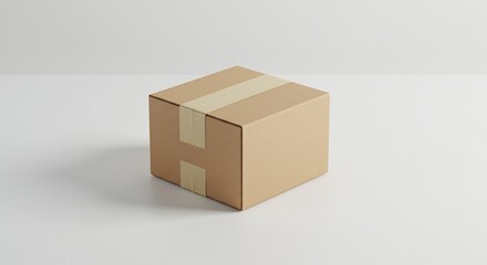 Fototapeta premium Cardboard Parcel Box on White Surface with Simple Lighting variation 2