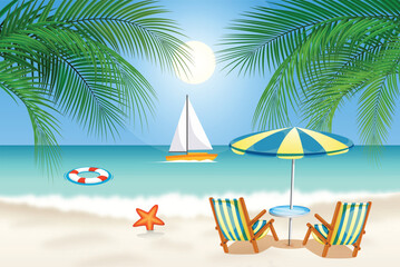 tropical beach with palm trees