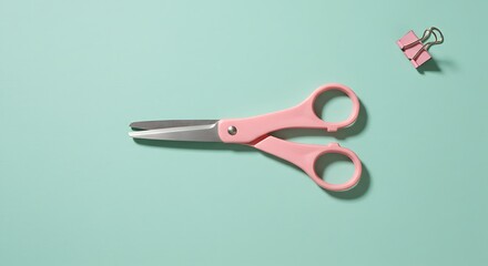 Pink Scissors and Paper Bird on Soft Mint Background variation 3