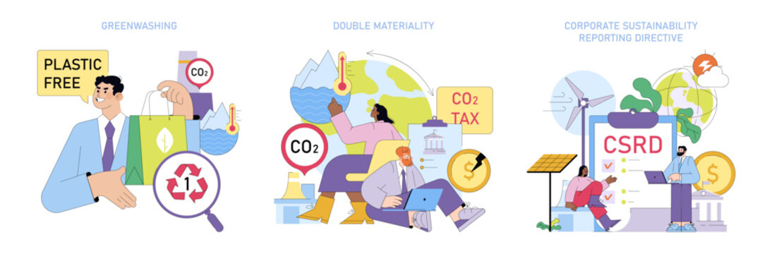 Greenwashing and Corporate Sustainability Concepts Vector