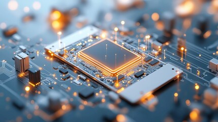 Exploring innovative technology microchip development tech lab digital artwork futuristic setting close-up perspective