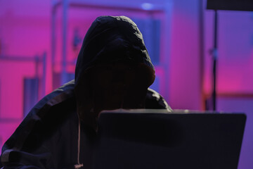Hackers work in secret, secret rooms, mysterious lights using computers or laptops, penetrating personal security systems, cyber data centers and agencies around the world.
