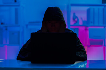 Hackers work in secret, secret rooms, mysterious lights using computers or laptops, penetrating personal security systems, cyber data centers and agencies around the world.