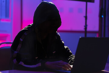 Hackers work in secret, secret rooms, mysterious lights using computers or laptops, penetrating personal security systems, cyber data centers and agencies around the world.