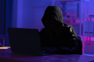 Hackers work in secret, secret rooms, mysterious lights using computers or laptops, penetrating personal security systems, cyber data centers and agencies around the world.