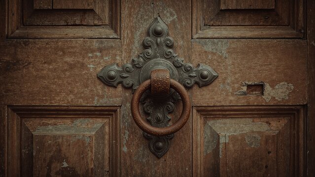 Rustic wooden gates featuring circular handles