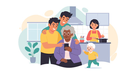 Multigenerational Family in the Kitchen: Perfect for websites, brochures, or family-themed projects.