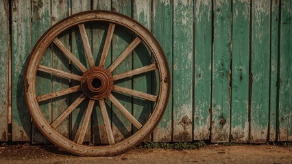 Obraz premium Antique wooden wheels mounted on a surface