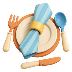 3D illustration of table setting with napkin ring with transparent background