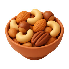 3D illustration of bowl of mixed nuts with transparent background