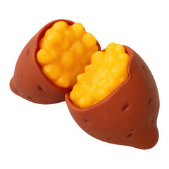 3D illustration of roasted sweet potatoes with transparent background