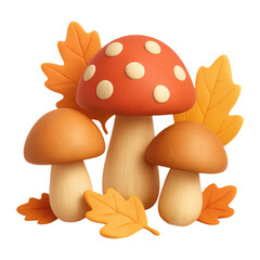 3D illustration of wild mushrooms with transparent background