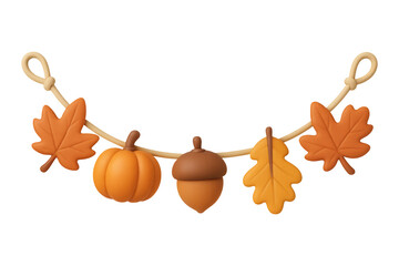 3D illustration of autumn garland with transparent background