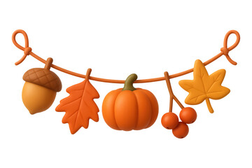 3D illustration of autumn garland with transparent background