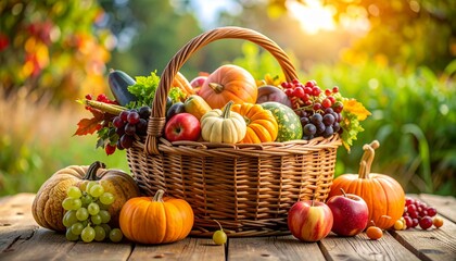 A cozy autumn display, some pumpkins nestle in a rustic basket