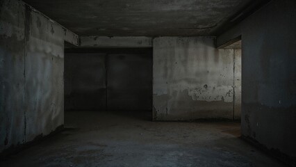 Obraz premium Unused room with stark concrete walls and a neutral grey backdrop