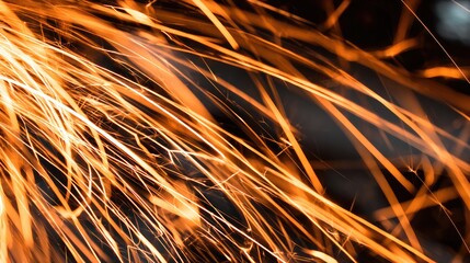 Orange welding sparks burst in motion, set against a moody dark workshop backdrop