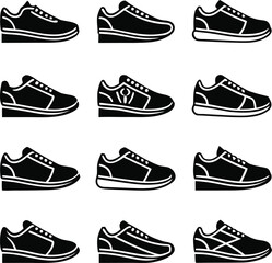 Shoe, Sneaker, Icon, Set, Sport, Footwear, Running, Fashion, vector, silhouette